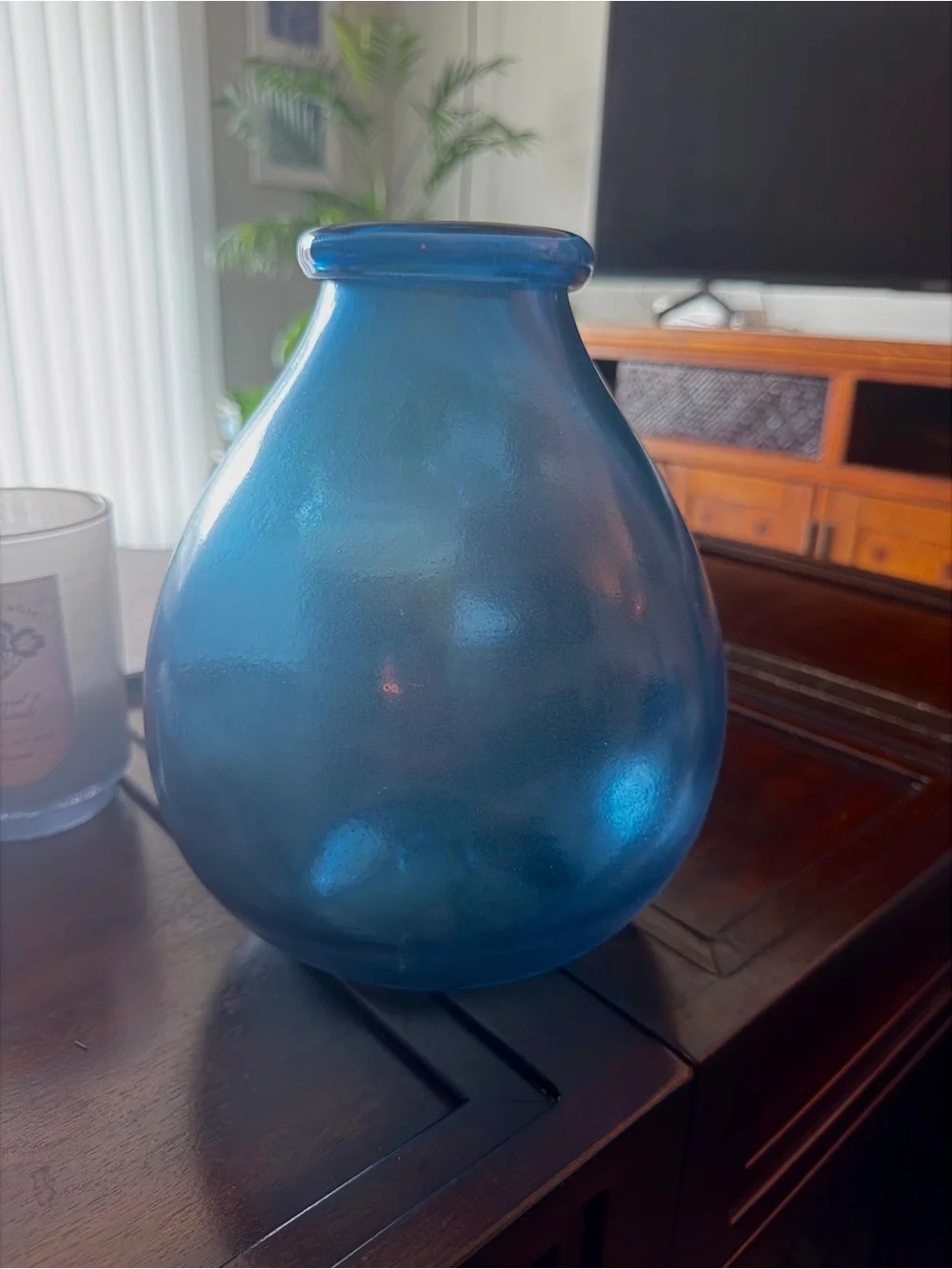 Mid-Century • Modern Blue Glass Decorative Tabletop Vase